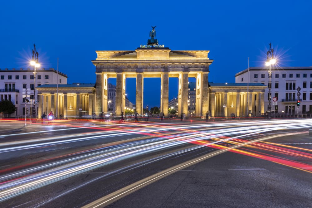 Brandenburg Gate Light Trails by Melanie Viola — canvas wall art
