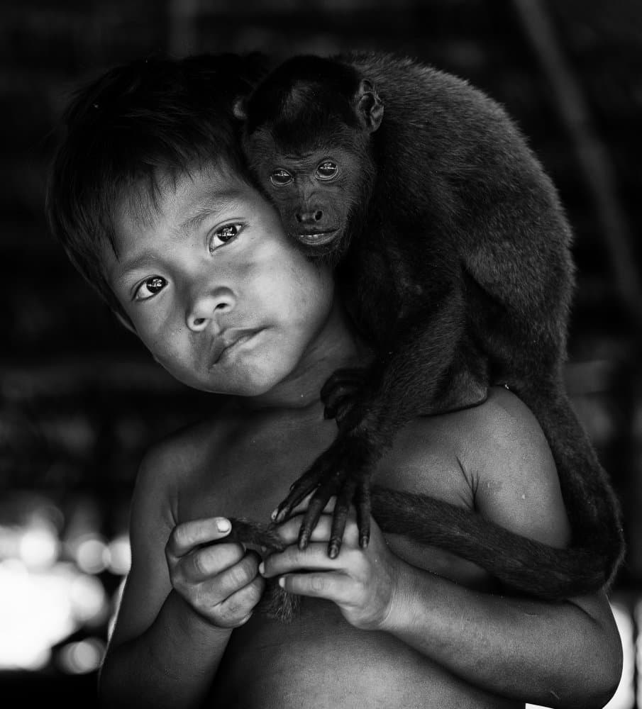 Gentle Boy And Monkey by Goran Jovic — canvas wall art