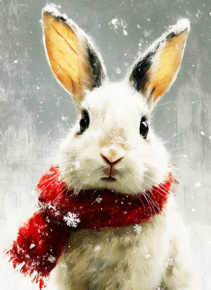 Snow Bunny Red Scarf by Justyna Jaszke — canvas wall art