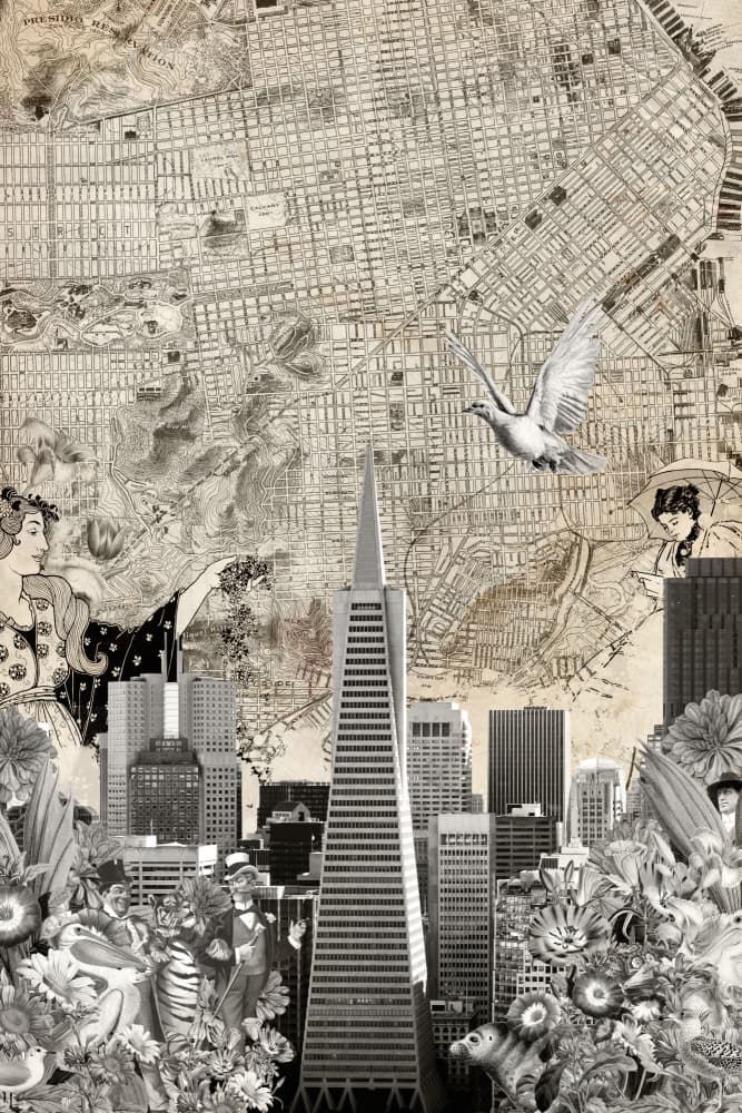 Vintage San Francisco Collage by Simon Goggin — canvas wall art