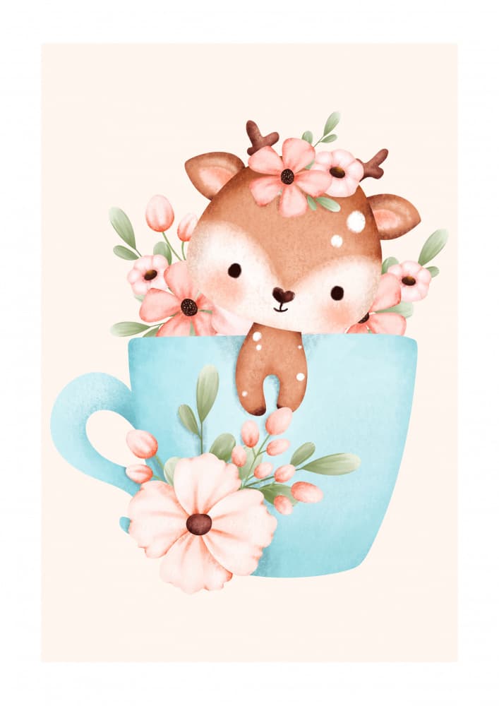 Woodland Floral Baby Deer In Cup by Saskia Michele — canvas wall art