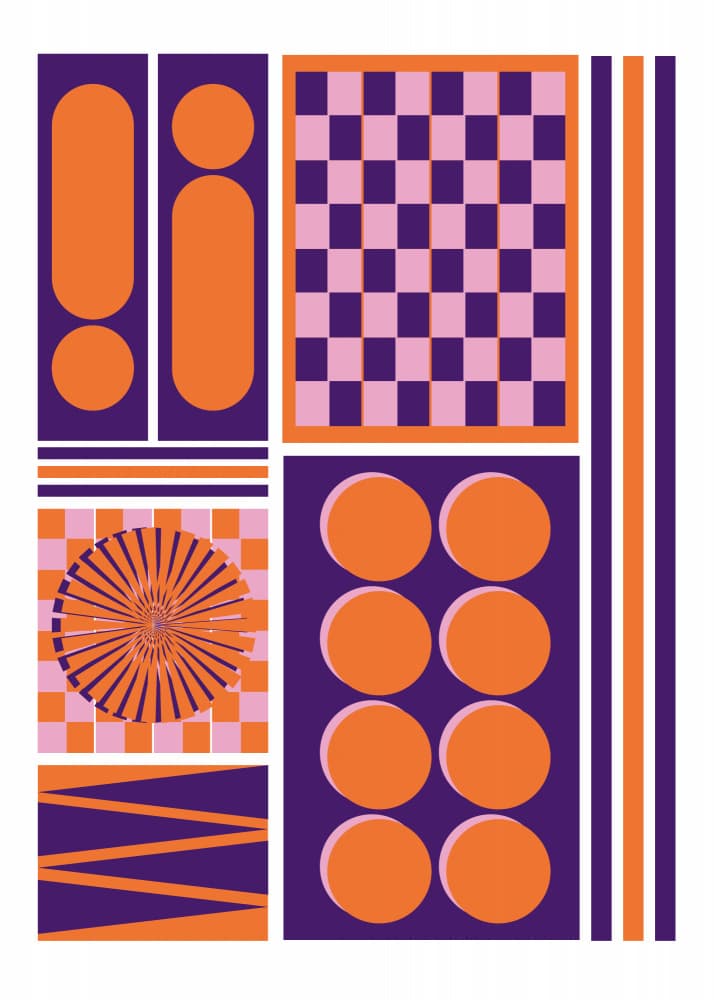 Orange Purple Geometric Patterns by SERGIO ORTIZ — canvas wall art
