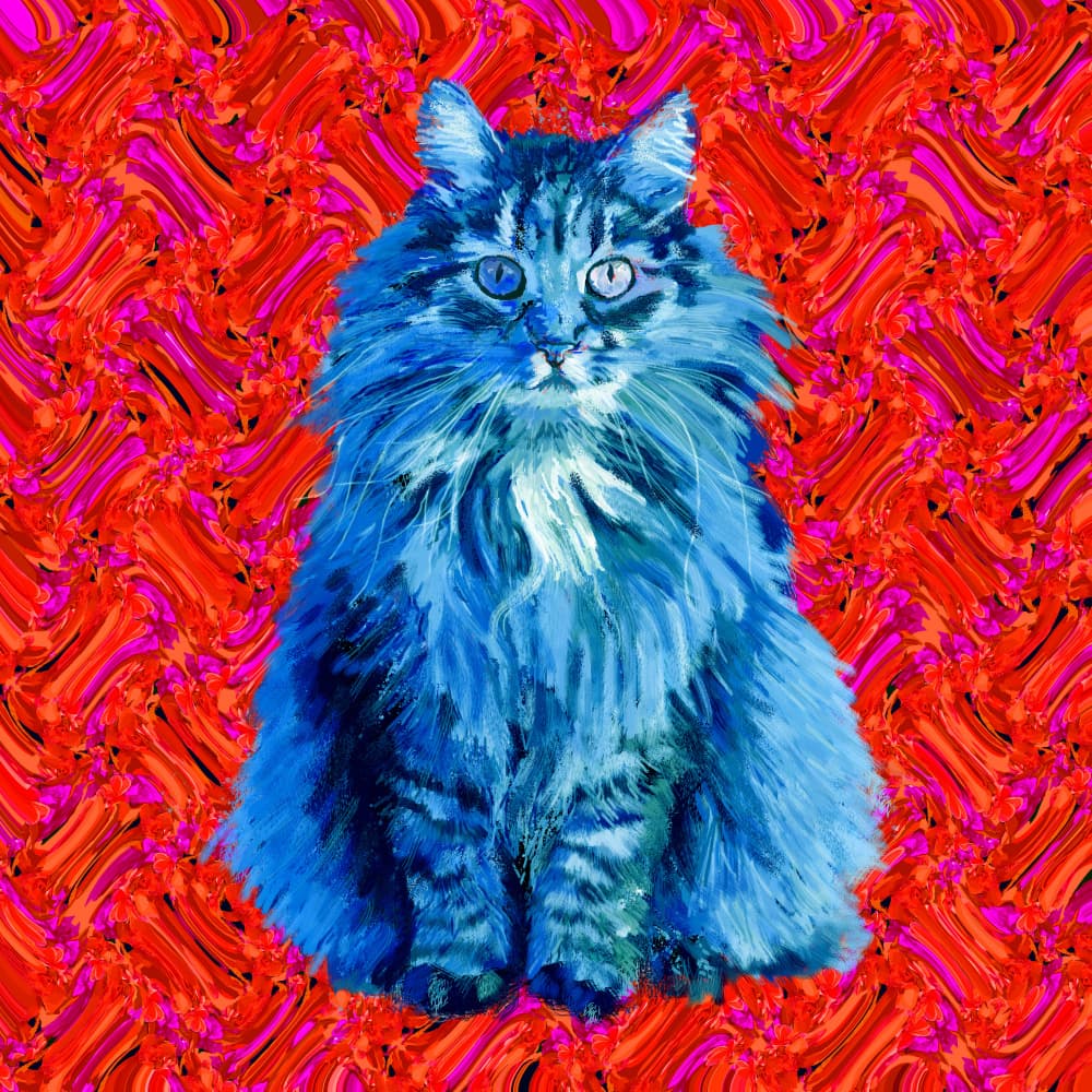Vibrant Blue Cat Portrait by Lynnda Rakos — canvas wall art