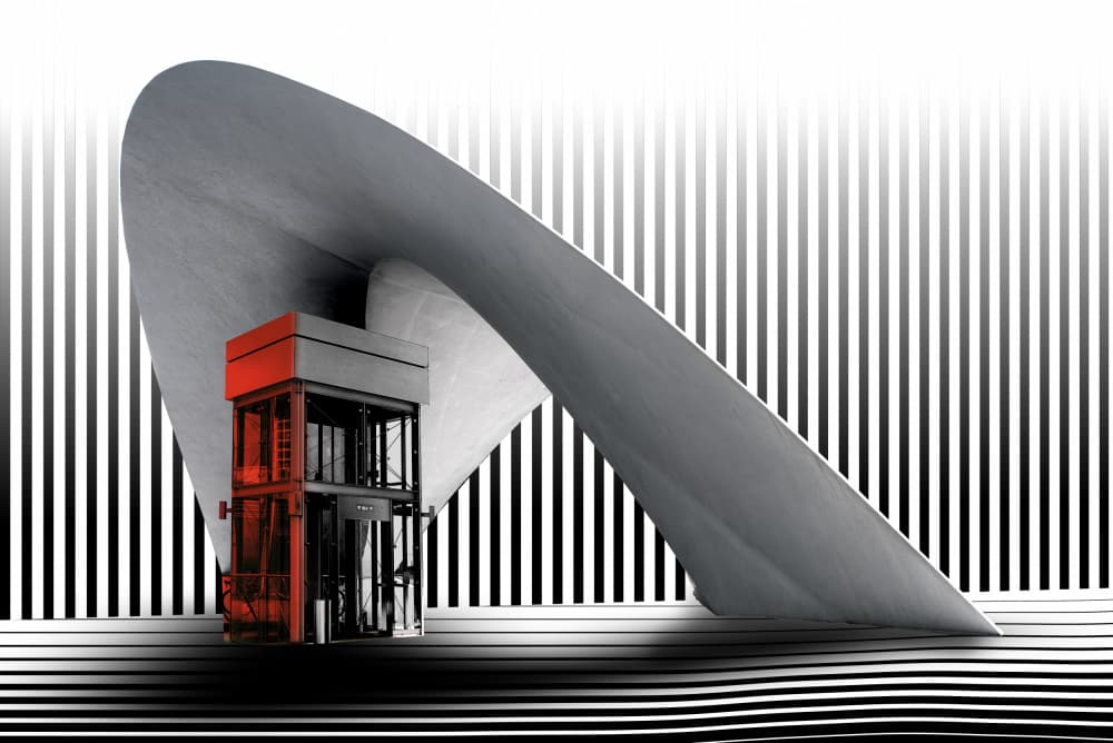 Red Elevator Modern Form by Erhard Batzdorf — canvas wall art