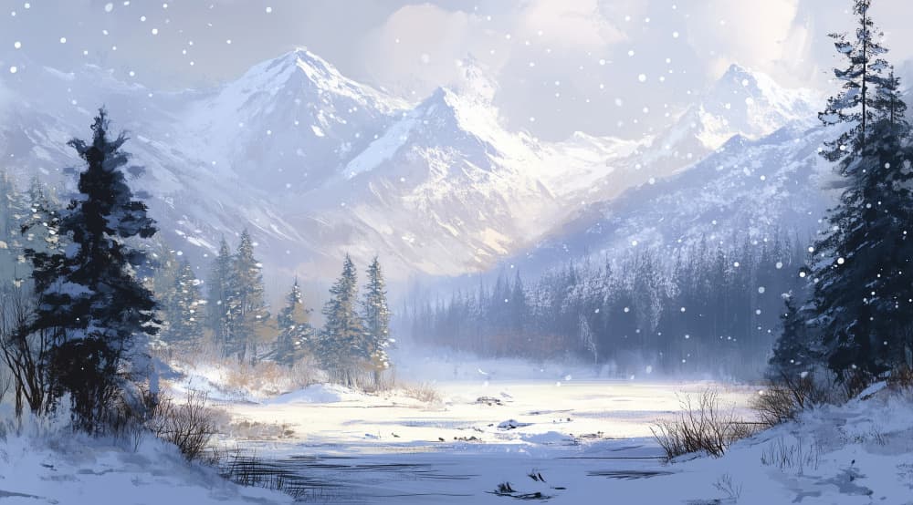 Peaceful Snowy Mountains by Pictufy Studio IV — canvas wall art