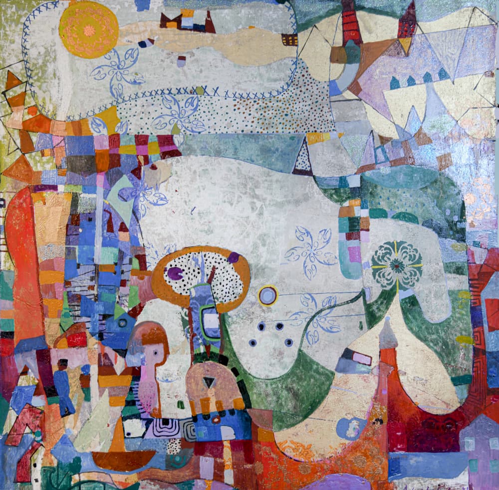 Whimsical Patchwork City by Alise Loebelsohn — canvas wall art