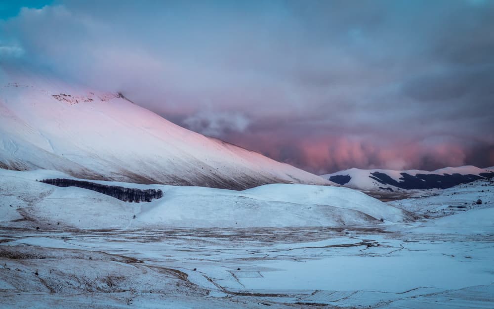 Pink Sky Snowy Mountains by Sergio Barboni — canvas wall art