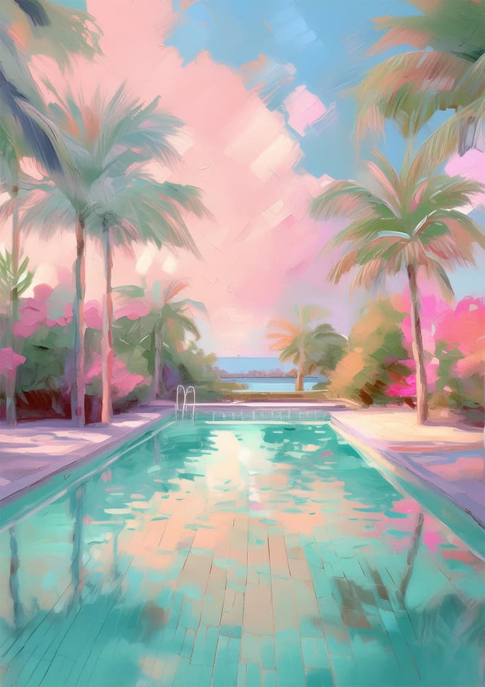 Pink Sky Resort Pool by Talitha McQueen — canvas wall art