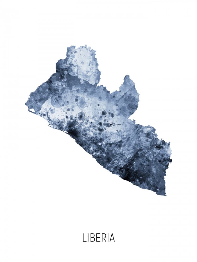 Liberia Watercolor Map by Michael Tompsett — canvas wall art