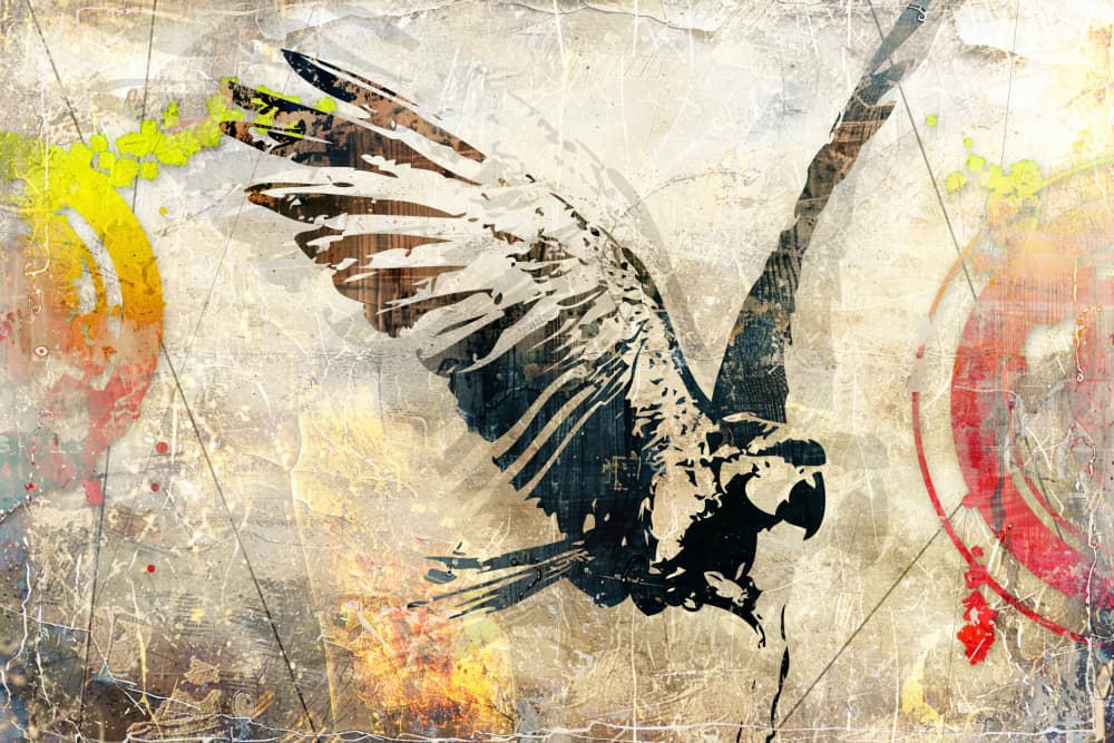 Flying Grunge Parrot by Rafal Kulik — canvas wall art