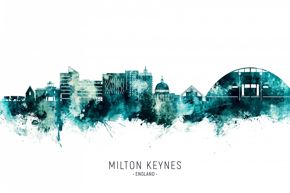 Milton Keynes Watercolor City by Michael Tompsett — canvas wall art