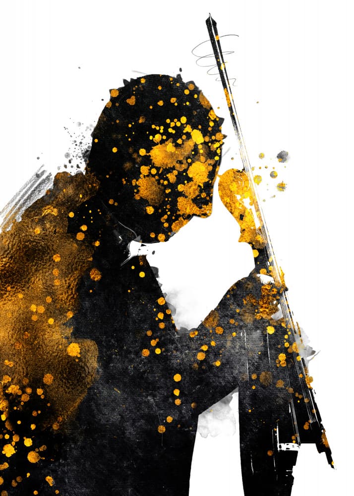 Golden Cello Silhouette by Justyna Jaszke — canvas wall art
