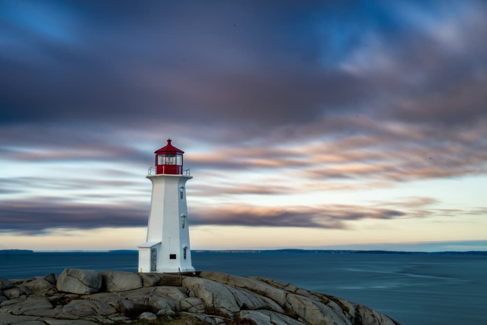 Peggy's Cove Twilight Lighthouse by Ambar Saha — canvas wall art
