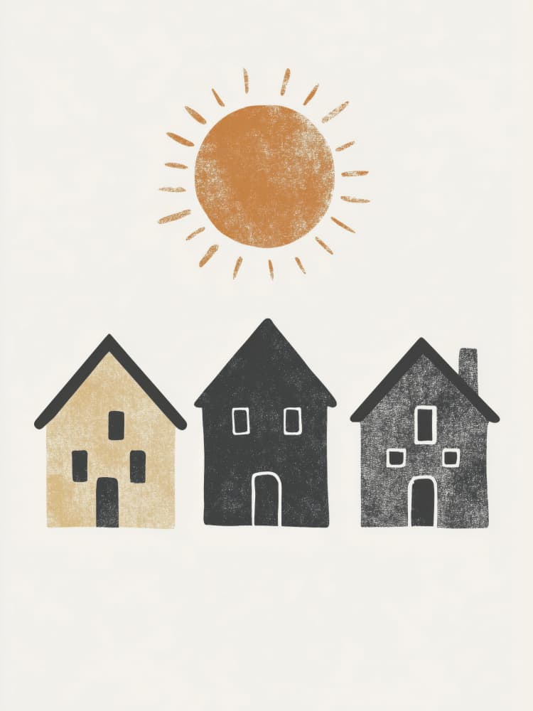 Sunny Village Scene by Treechild — canvas wall art