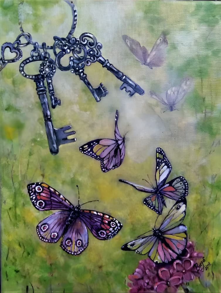 Whimsical Keys Butterfly Flight by Anda Bieza — canvas wall art