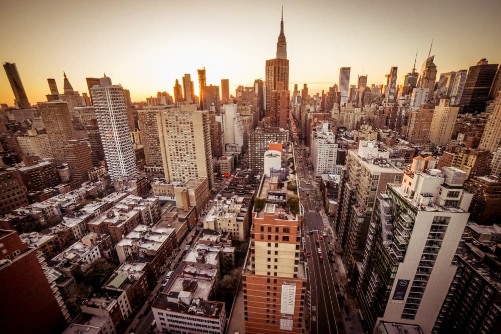 Golden New York City Skyline by Christopher R. Veizaga — canvas wall art