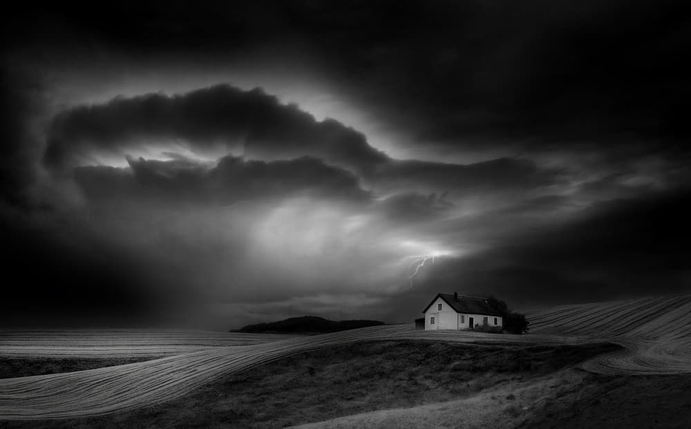 Lightning Over Country Home by Yvette Depaepe — canvas wall art