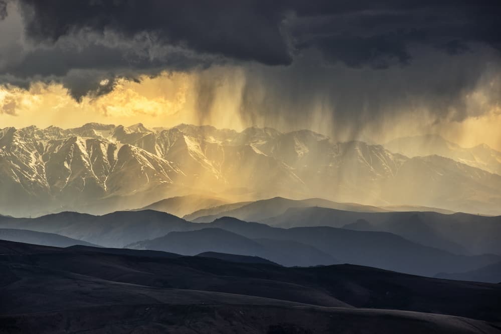 Golden Mountain Storm by Arsen Alaberdov — canvas wall art