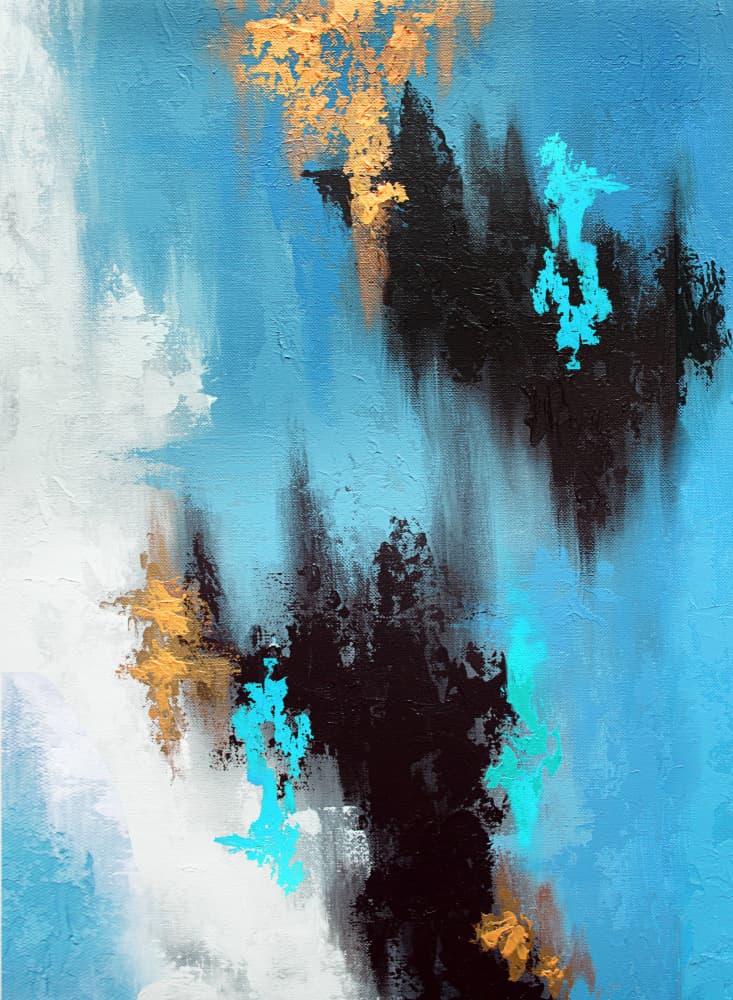 Dynamic Blue Gold Abstract by Alyson Storms — canvas wall art
