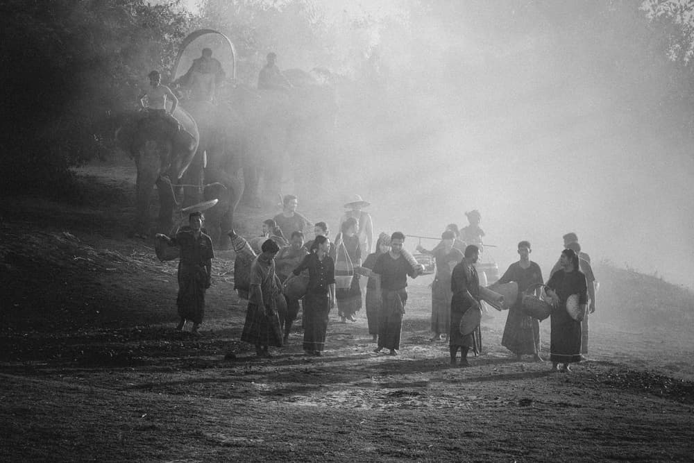 Misty Elephant Procession by ADIREK M — canvas wall art