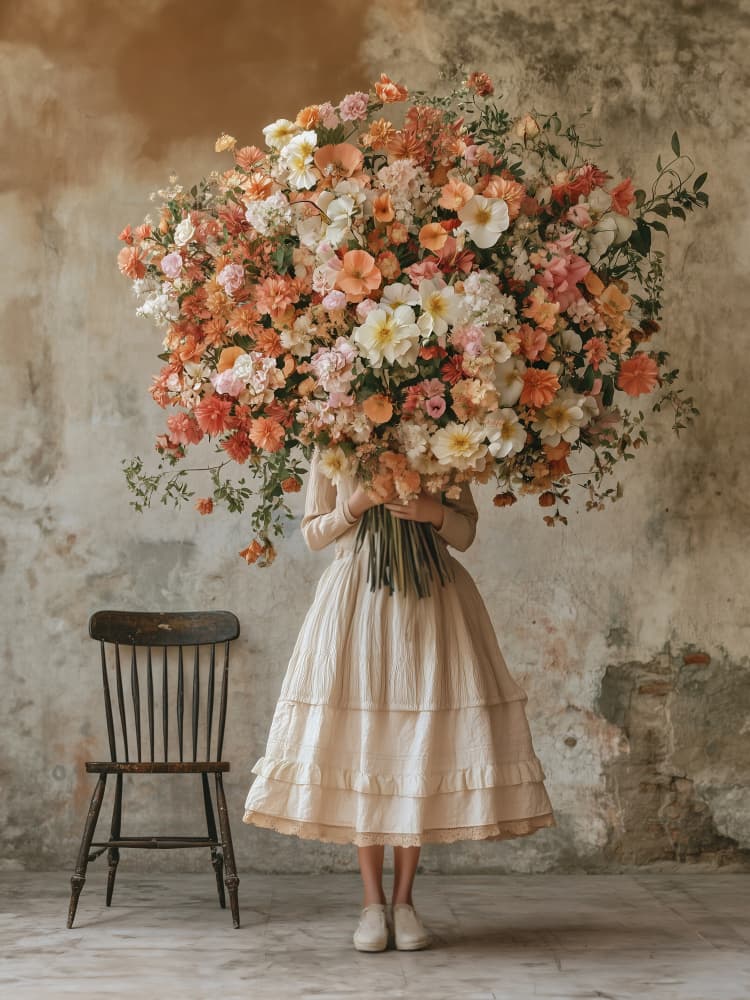 Woman with Giant Bouquet by Annika Persson — canvas wall art