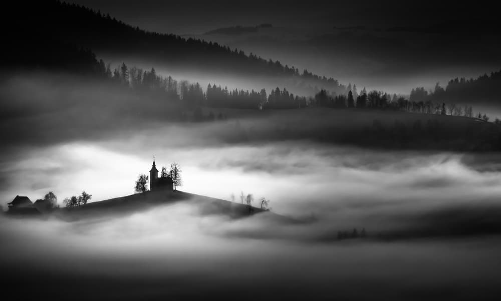 Misty Hill Church by Sandi Bertoncelj — canvas wall art