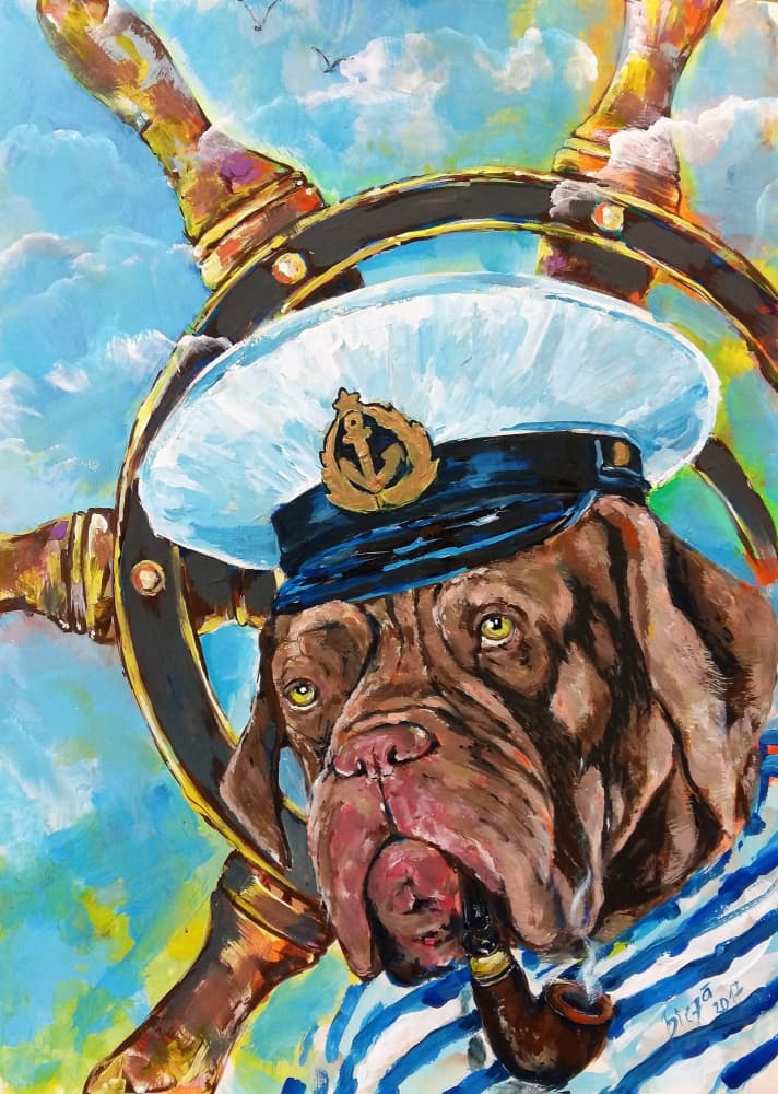 Captain Dog Smoking Pipe by Anda Bieza — canvas wall art