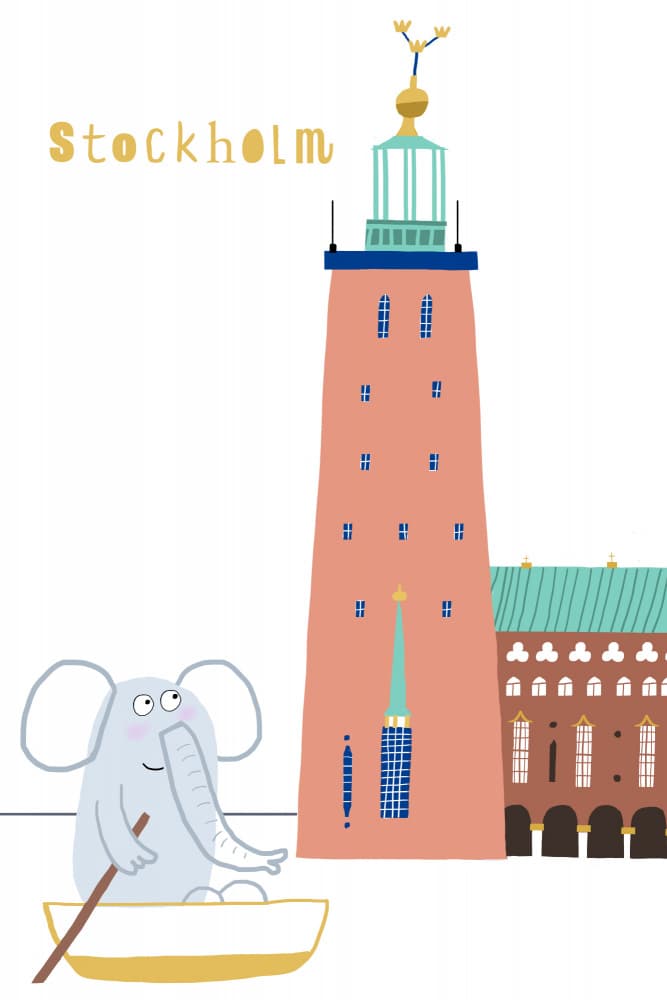 Elephant Boating Stockholm by Carla Daly — canvas wall art