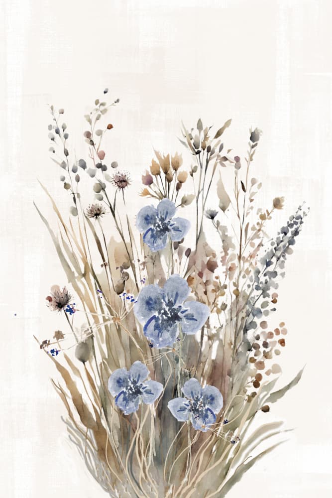 Gentle Watercolor Wildflowers by Sally Ann Moss — canvas wall art