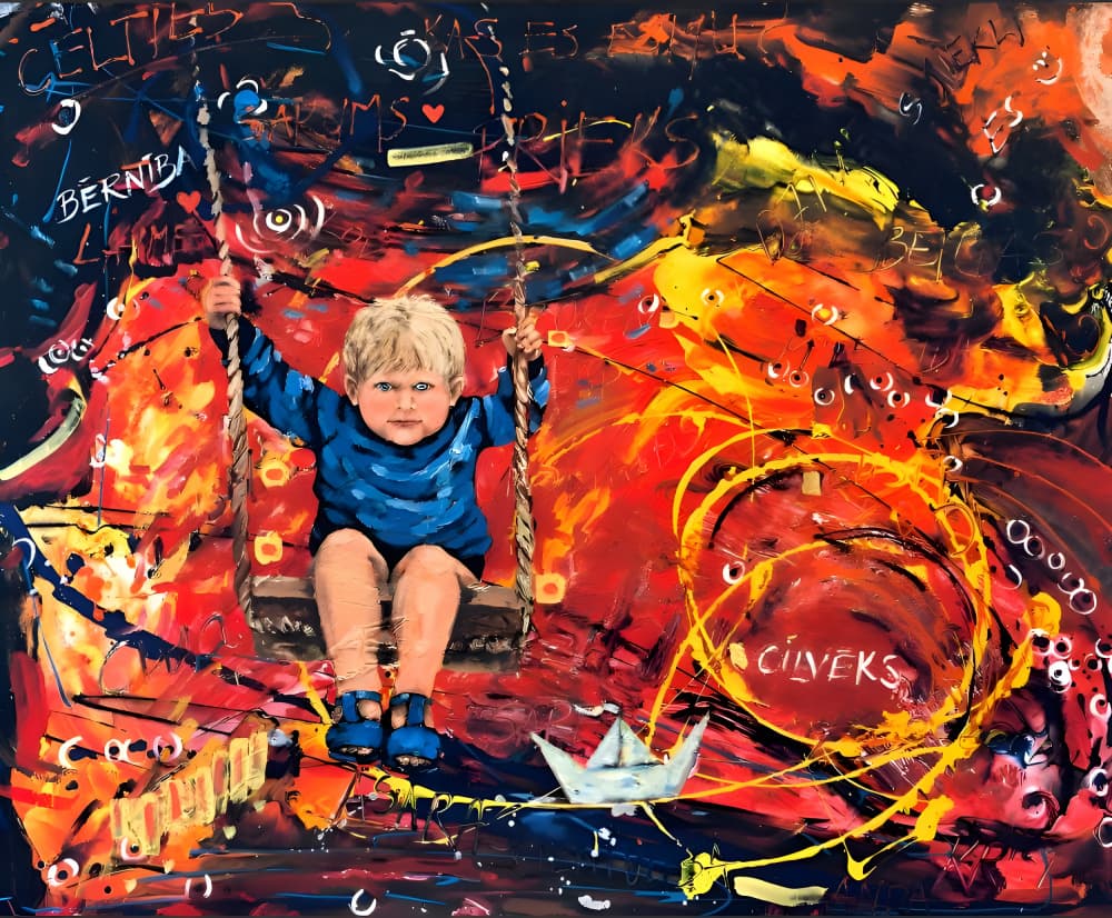 Boy on a Colorful Swing by Anda Bieza — canvas wall art
