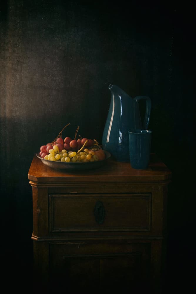 Dark Still Life Grapes by Ramiz Sahin — canvas wall art