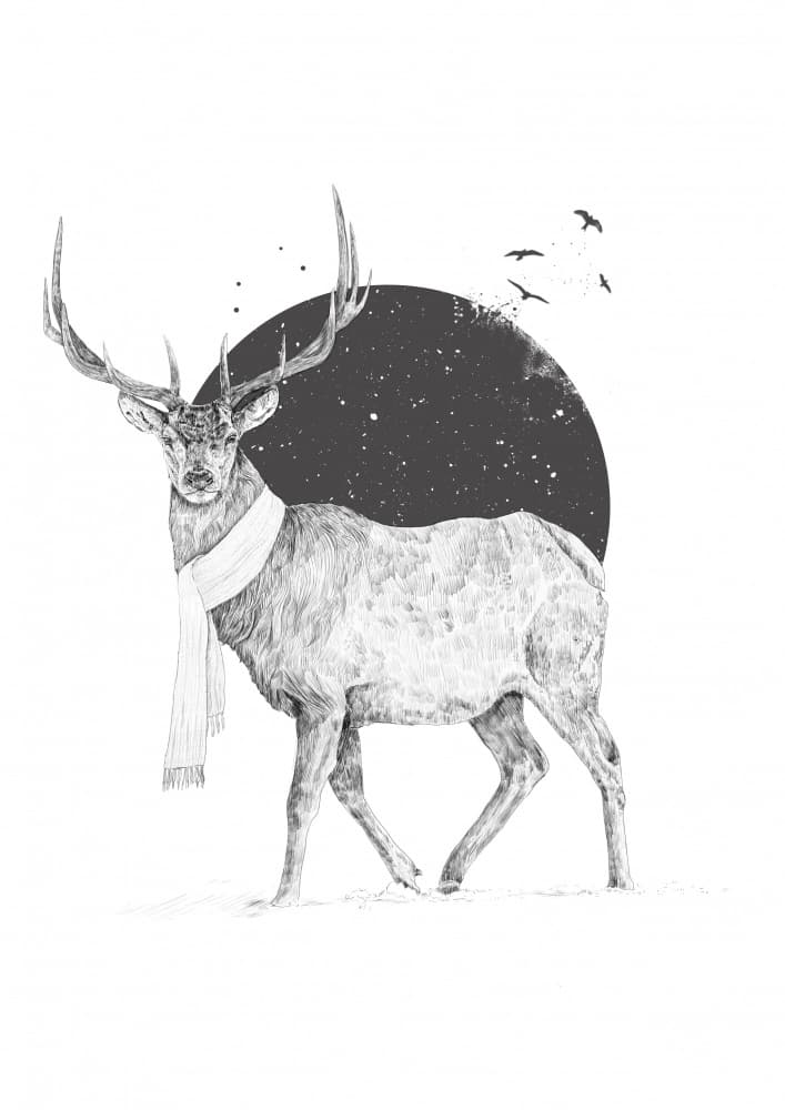 Starry Winter Stag by Balazs Solti — canvas wall art