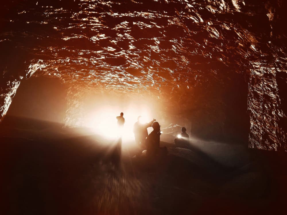 Glowing Cave Exploration by Aurelian — canvas wall art