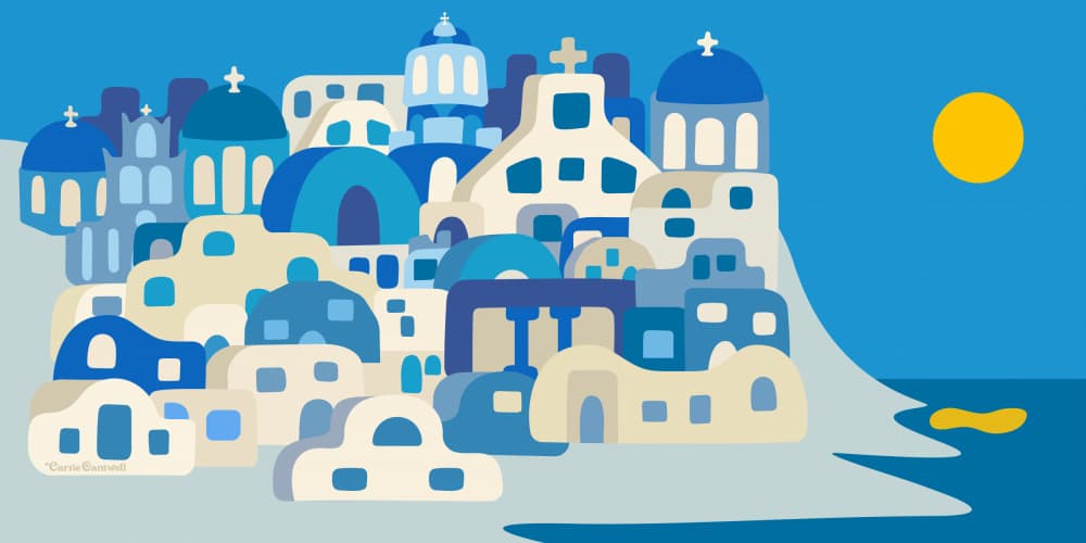 Sunny Santorini by Carrie Cantwell — canvas wall art