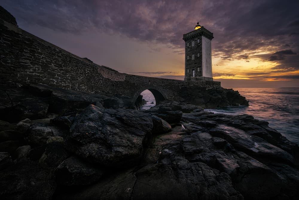Twilight Lighthouse Bridge by César Vega Toledano — canvas wall art
