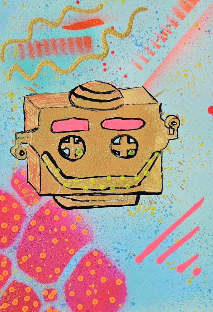 Happy Golden Robot by Olea Huuska — canvas wall art