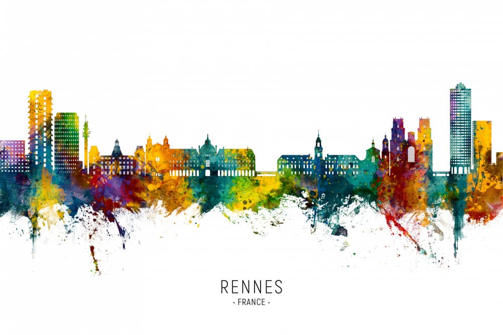 Rennes France Watercolor by Michael Tompsett — canvas wall art