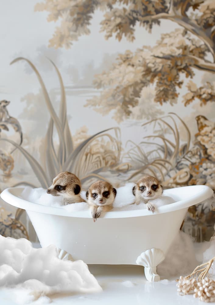 Meerkats Bubble Bath by Niky Rahner — canvas wall art