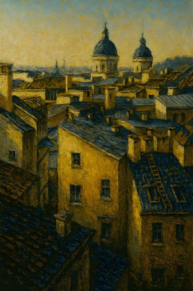 Golden City Rooftops by HUGO — canvas wall art