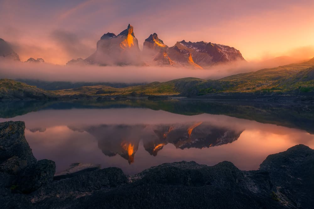 Golden Hour Mountain Reflection by Chris Moore — canvas wall art