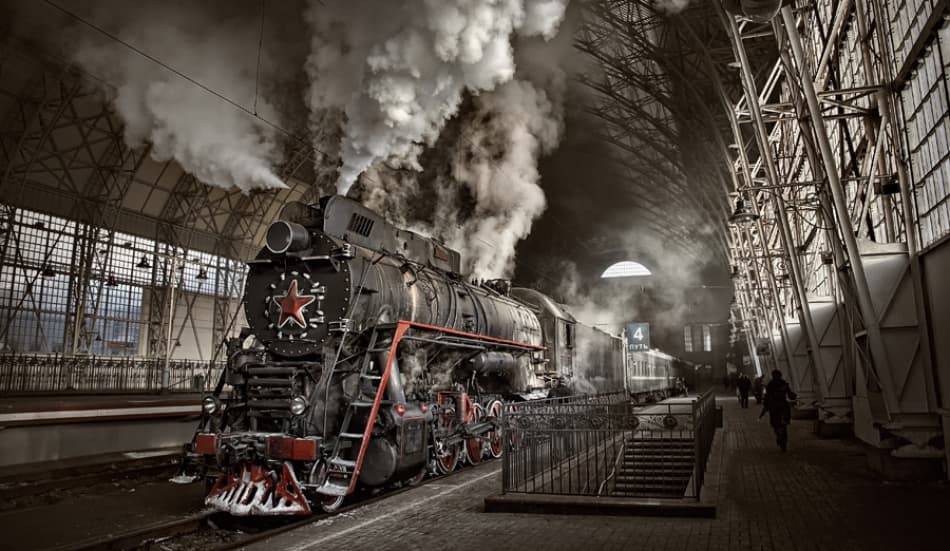 Vintage Steam Train Station by Dmitry Frizel — canvas wall art