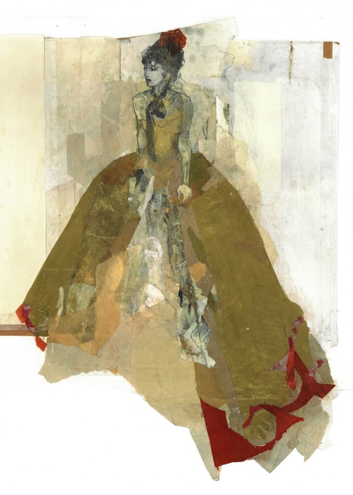 Lady in golden dress by Ute Rathmann — canvas wall art
