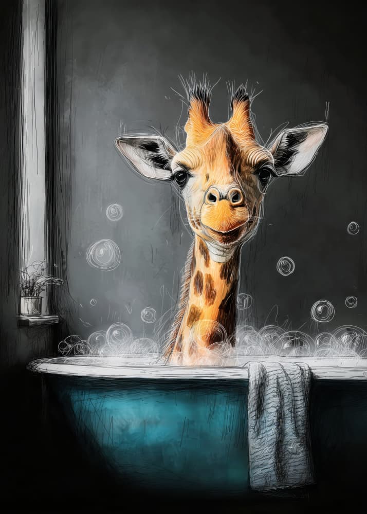 Giraffe Bubble Bath by Justyna Jaszke — canvas wall art