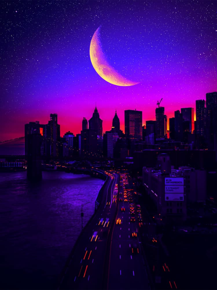 Vibrant City Moonlight by Ritvik takkar — canvas wall art
