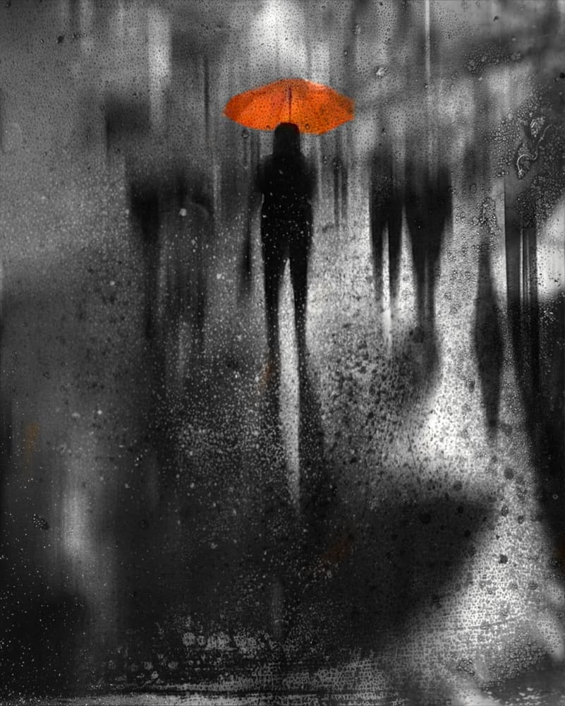 Solitary Orange Umbrella by Lammakmak — canvas wall art