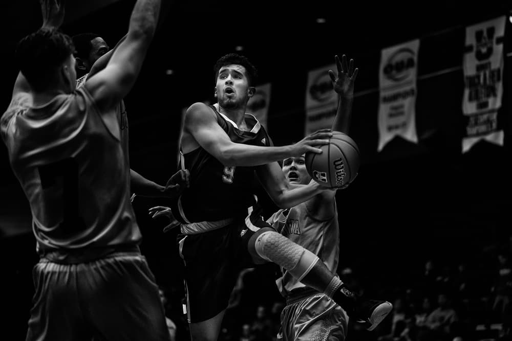 Intense Basketball Action by Henry Zhao — canvas wall art