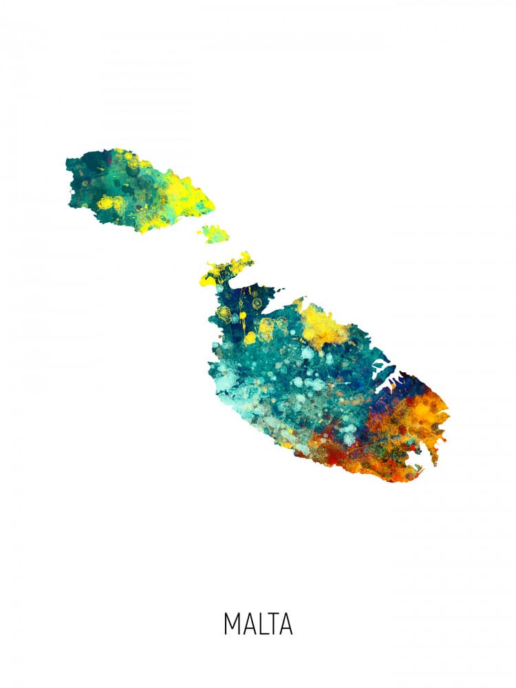 Vibrant Malta Map by Michael Tompsett — canvas wall art