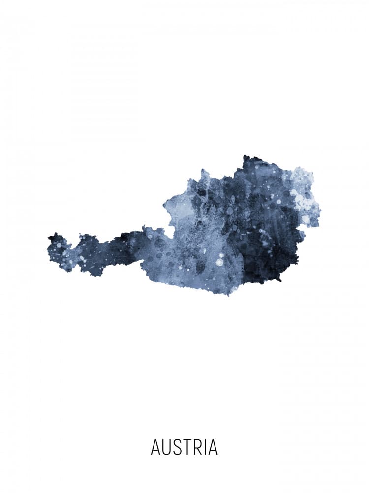 Austria Watercolor Map by Michael Tompsett — canvas wall art