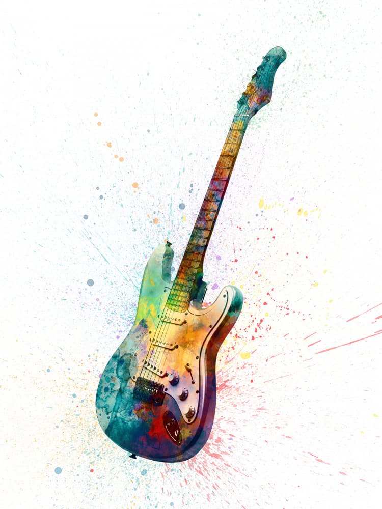 Vibrant Guitar Splashes by Michael Tompsett — canvas wall art