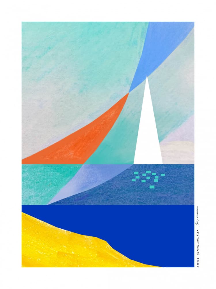 Geometric Ocean Sailboat by Awol Art Alex — canvas wall art